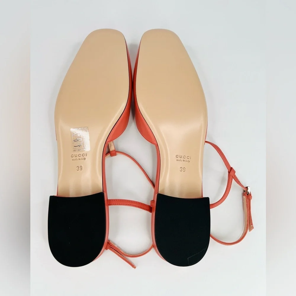 GUCCI WOMEN'S BALLET FLAT WITH DOUBLE G INTERLOCKING LOGO SLINGBACKS SIZE EU 39 - Picture 7 of 9